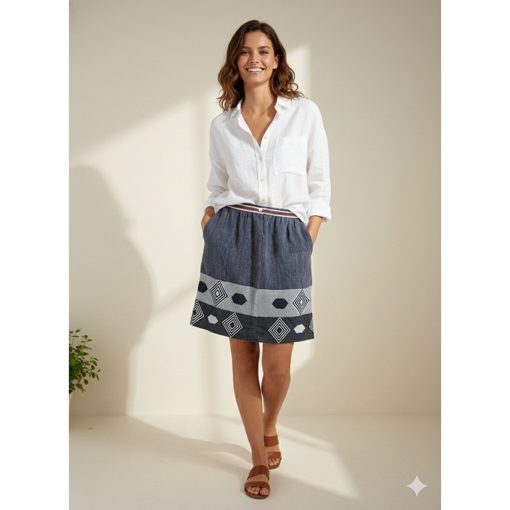 RARE lemlem x Woolmark Handwoven Skirt M | Merino Wool Cotton‎ | Blue Geometric